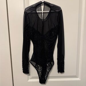 Frederick's of Hollywood Sheer Black Lace Bodysuit